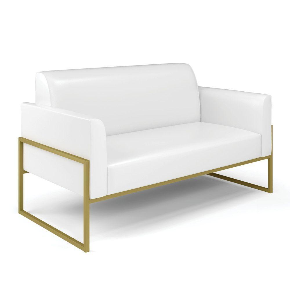 Sofá Namoradeira Com Poltrona Base Industrial Alta Dourado Marisa Corano Branco D03 - D\'rossi - 3