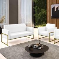 Sofá Namoradeira Com Poltrona Base Industrial Alta Dourado Marisa Corano Branco D03 - D\'rossi