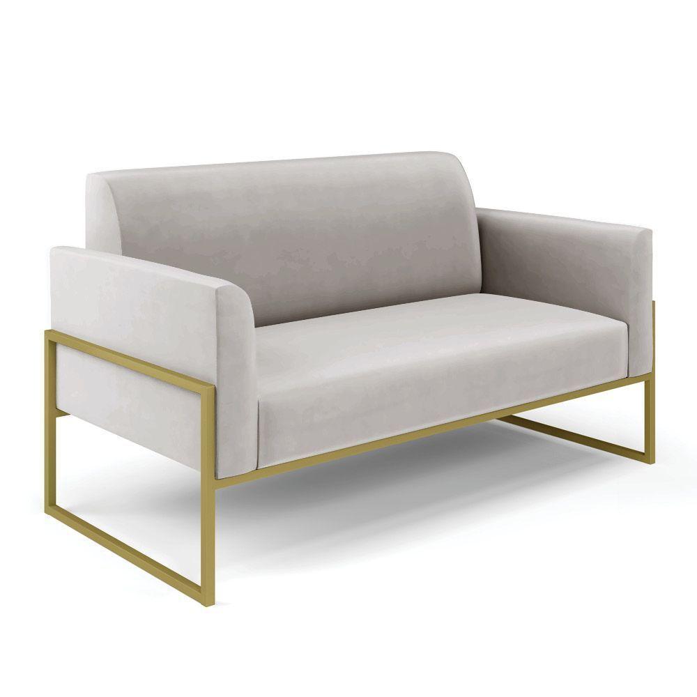 Sofá Namoradeira Com Poltrona Base Industrial Alta Dourado Marisa Veludo D03 - D\'rossi Cor Cinza - 2