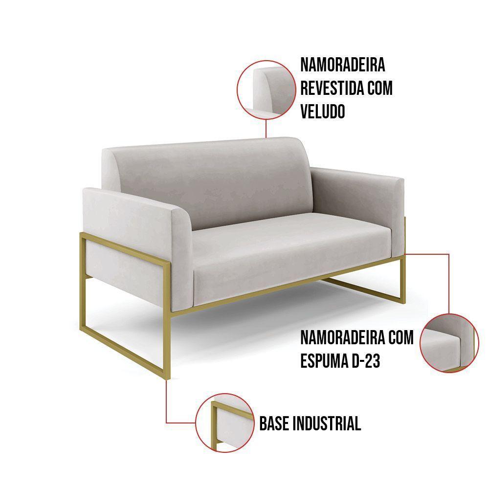 Sofá Namoradeira Com Poltrona Base Industrial Alta Dourado Marisa Veludo D03 - D\'rossi Cor Cinza - 3
