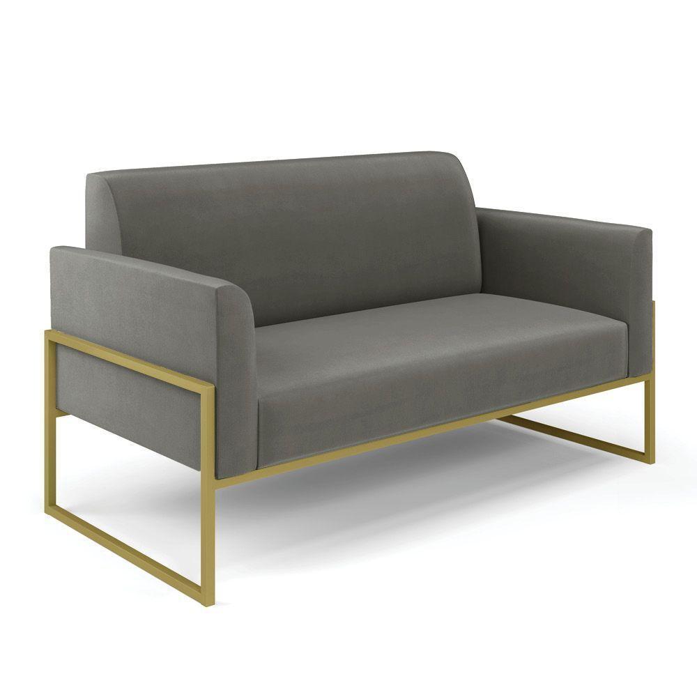 Sofá Namoradeira Com 2 Poltronas Base Industrial Alta Dourado Marisa Suede Grafite D03 - D\'rossi - 7