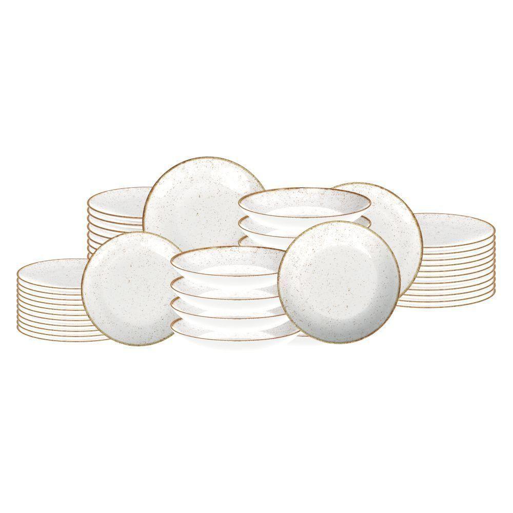 Jogo De Pratos Rústico Marrom 48 Peças Em Porcelana Decorada - Tramontina - 1