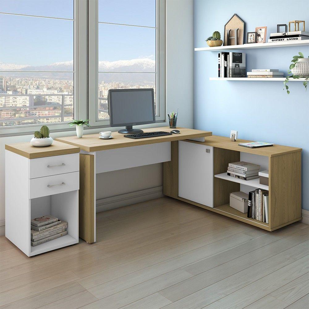 Mesa Escrivaninha Em L Sharp E Gaveteiro 2 Gavetas Tok A06 Olmo/branco - Mpozenato - 6