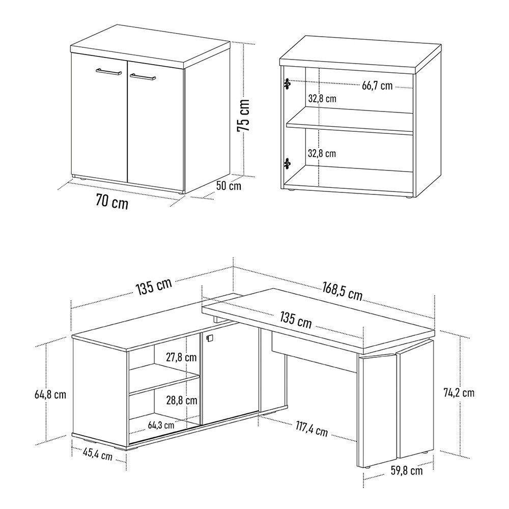 Mesa Escrivaninha Em L Sharp E Balcão 70cm 2 Portas Tok A06 Olmo/branco - Mpozenato - 3