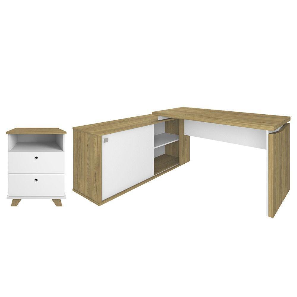 Mesa Escrivaninha Em L Sharp E Gaveteiro 2 Gavetas May A06 Olmo/branco - Mpozenato - 1