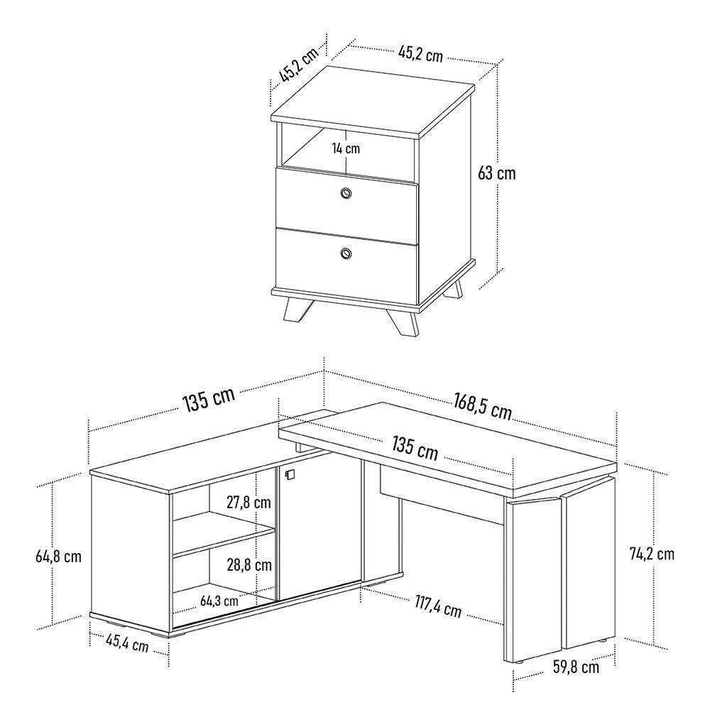 Mesa Escrivaninha Em L Sharp E Gaveteiro 2 Gavetas May A06 Olmo/branco - Mpozenato - 10