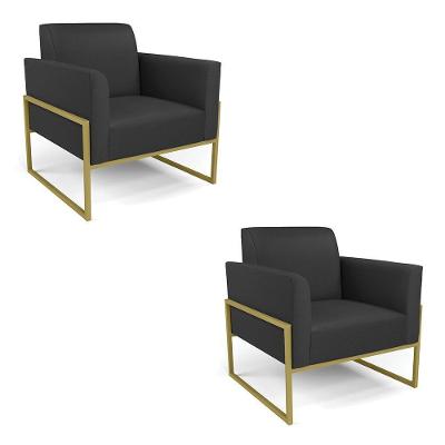 Kit 2 Poltronas Base Industrial Alta Dourado Marisa Corino D03 - D\'rossi Cor Preto