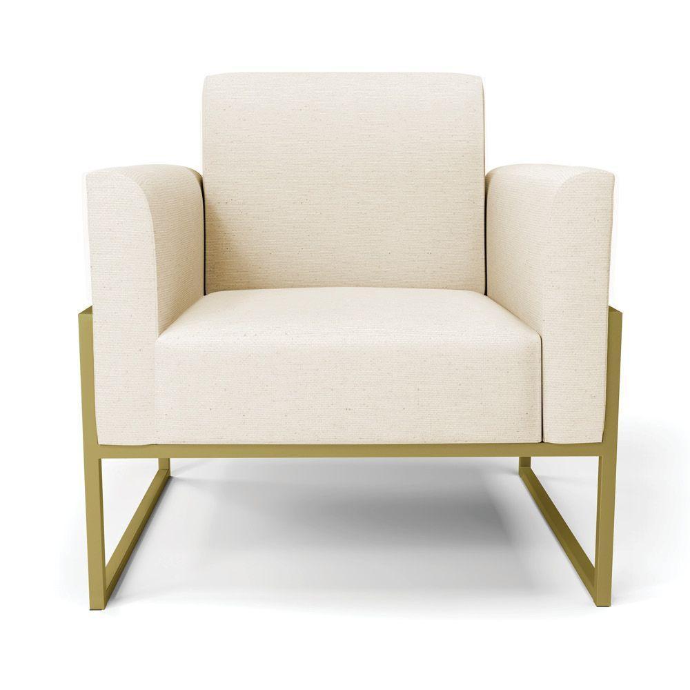Kit 2 Poltronas Base Industrial Alta Dourado Marisa Linho Bege A19 D03 - D\'rossi - 4
