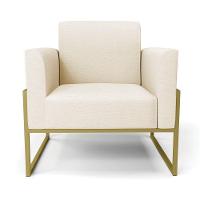 Kit 2 Poltronas Base Industrial Alta Dourado Marisa Linho Bege A19 D03 - D\'rossi