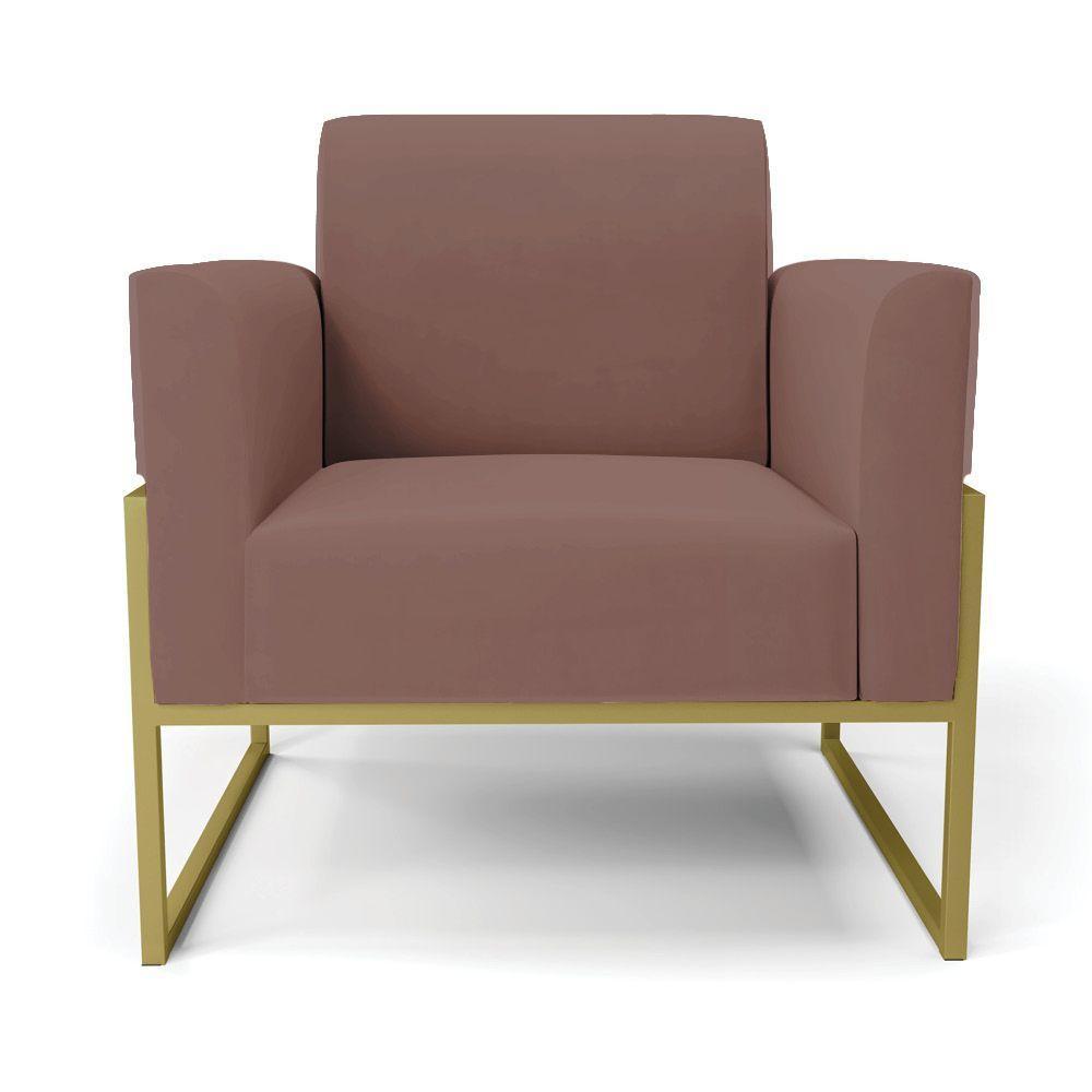 Kit 2 Poltronas Base Industrial Alta Dourado Marisa Veludo D03 - D\'rossi Cor Rose - 6
