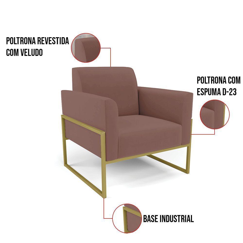 Kit 2 Poltronas Base Industrial Alta Dourado Marisa Veludo D03 - D\'rossi Cor Rose - 7
