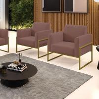 Kit 2 Poltronas Base Industrial Alta Dourado Marisa Veludo D03 - D\'rossi Cor Rose