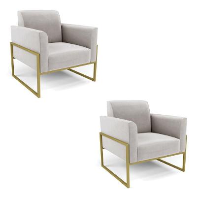 Kit 2 Poltronas Base Industrial Alta Dourado Marisa Veludo D03 - D\'rossi Cor Cinza