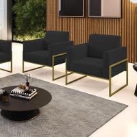 Kit 2 Poltronas Base Industrial Alta Dourado Marisa Veludo D03 - D\'rossi Cor Preto - 3