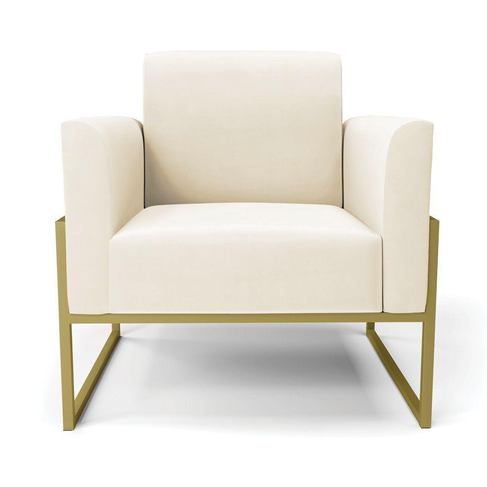 Kit 2 Poltronas Base Industrial Alta Dourado Marisa Veludo D03 - D\'rossi Cor Bege - 3