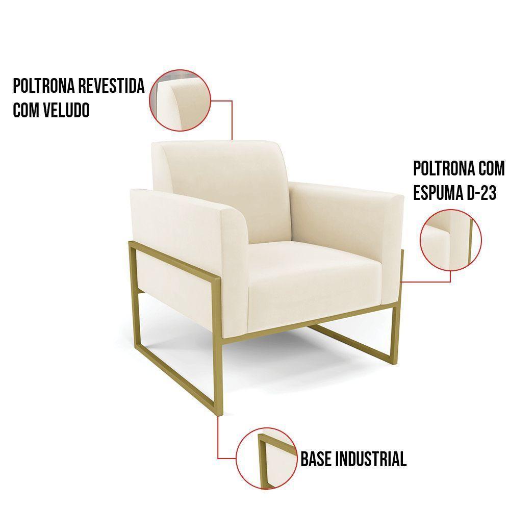 Kit 2 Poltronas Base Industrial Alta Dourado Marisa Veludo D03 - D\'rossi Cor Bege - 7