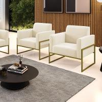 Kit 2 Poltronas Base Industrial Alta Dourado Marisa Veludo D03 - D\'rossi Cor Bege