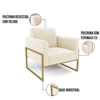 Kit 2 Poltronas Base Industrial Alta Dourado Marisa Veludo D03 - D\'rossi Cor Bege - 7