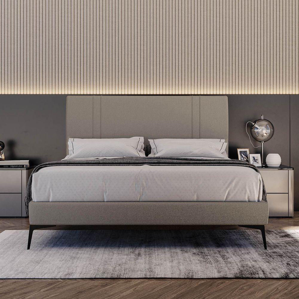 Base Bi Partida Slim Casal Em Linho Com Cabeceira Skybox Cor Marrom - 6