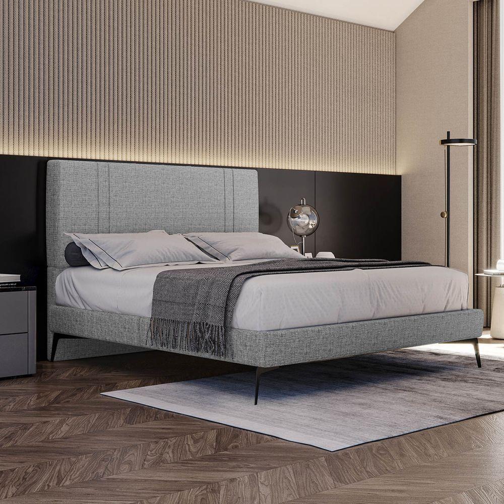 Base Bi Partida Slim Casal Em Linho Com Cabeceira Skybox Cor Cinza - 1