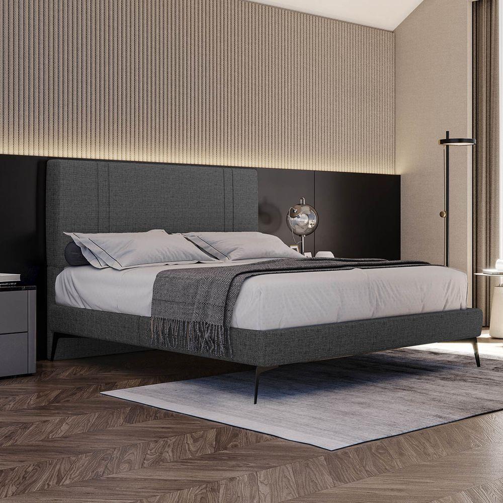 Base Bi Partida Slim Queen Em Linho Com Cabeceira Skybox Cor Preto - 1