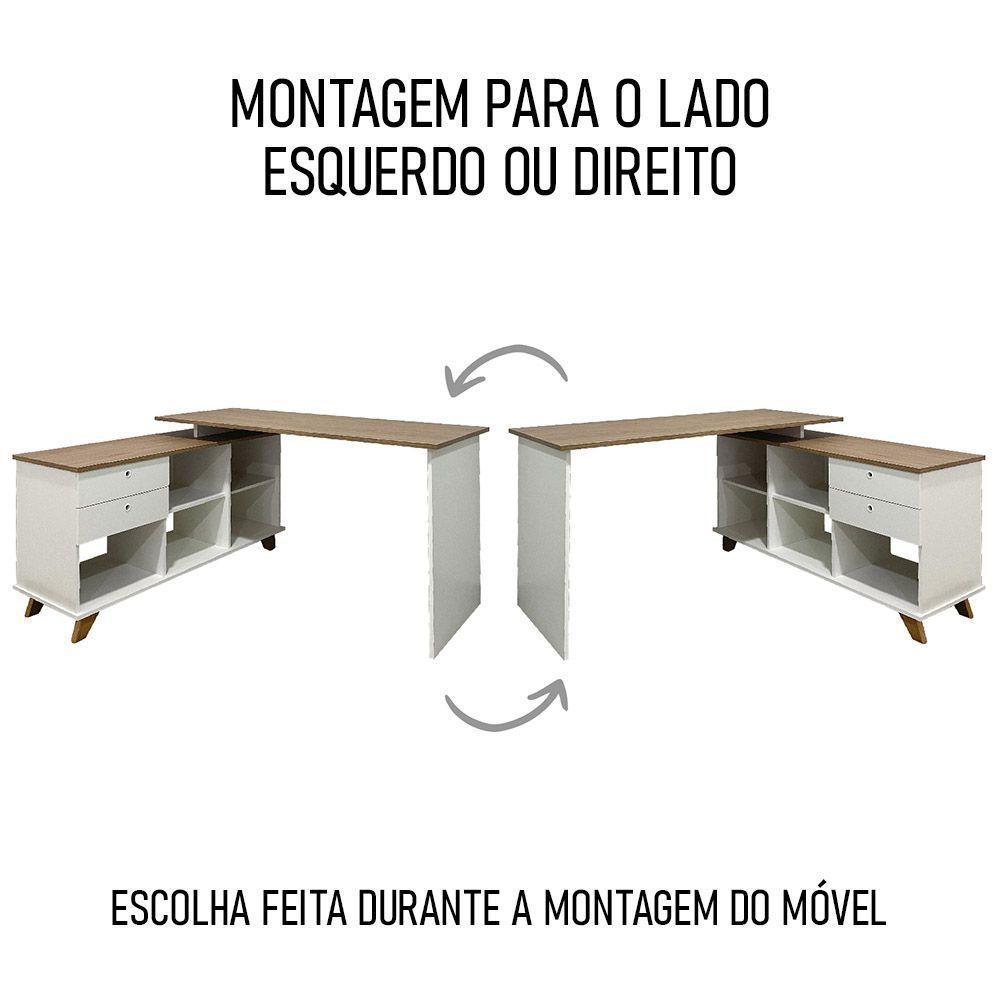 Mesa Escrivaninha Em L Golden E Balcão 1 Porta 3 Gavetas Merano A06 Olmo-branco - Mpozenato - 9