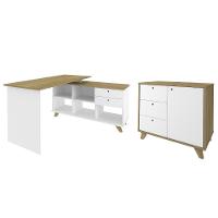 Mesa Escrivaninha Em L Golden E Balcão 1 Porta 3 Gavetas Merano A06 Olmo-branco - Mpozenato - 1