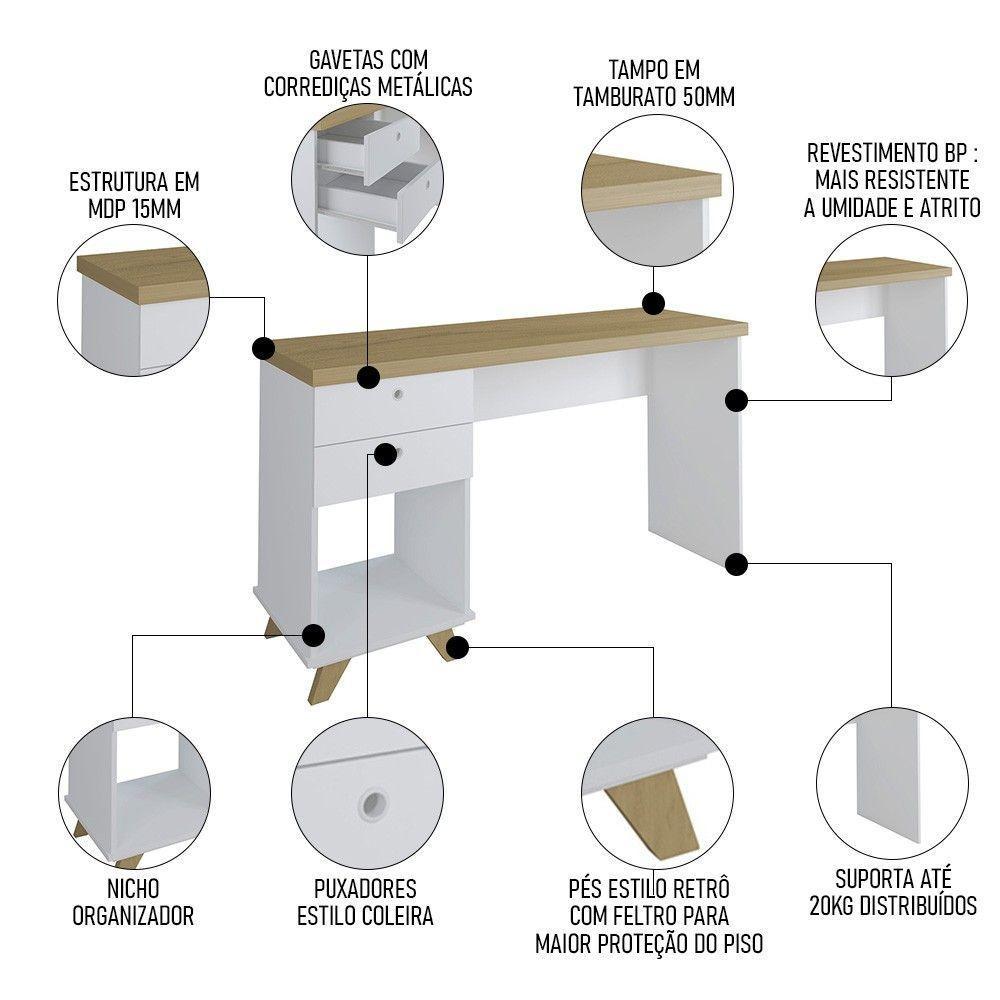 Mesa Escrivaninha 135cm Elai E Balcão 1 Porta 3 Gavetas Merano A06 Olmo-branco - Mpozenato - 8