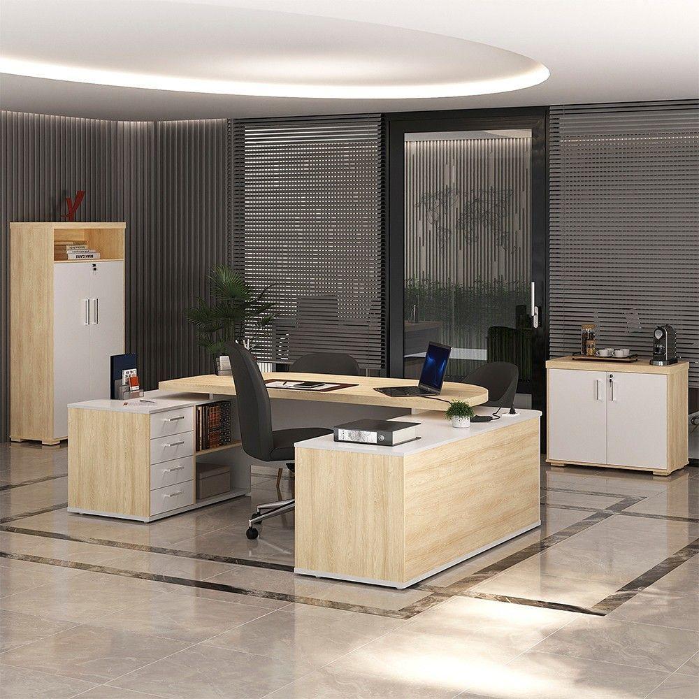 Conjunto Escritório Home Office 3 Peças Mesa Em U Corp A06 Carvalho-branco - Mpozenato - 6