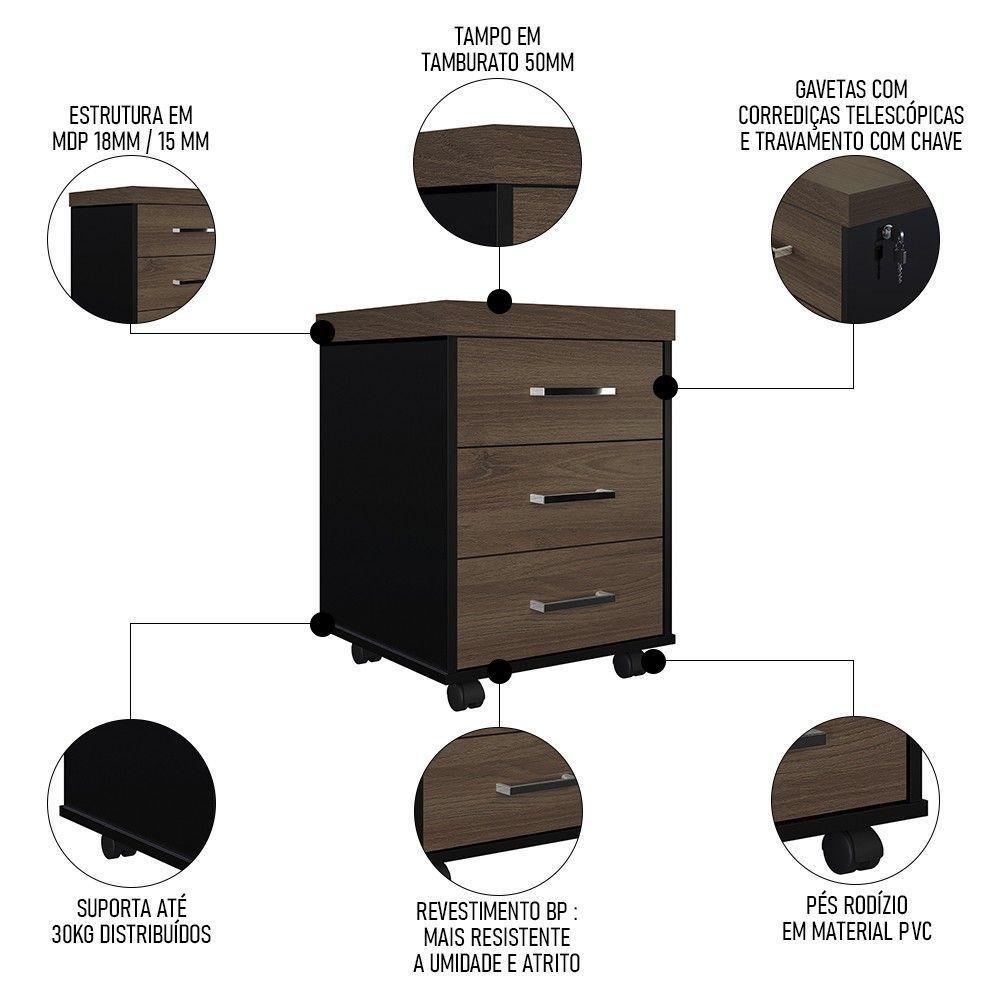 Conjunto Escritório Home Office 3 Peças Mesa Em L Corp A06 Charuto-preto - Mpozenato - 5