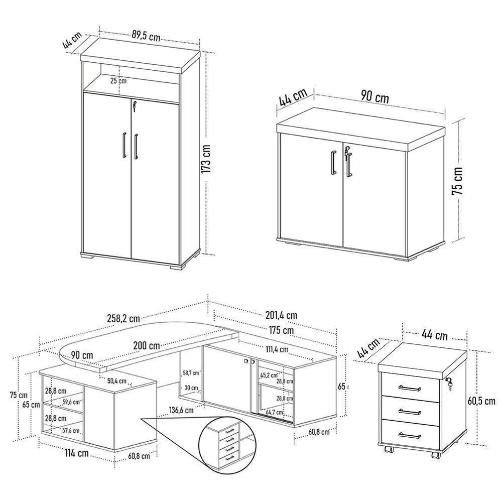 Conjunto Escritório Home Office 3 Peças Mesa Em L Corp A06 Charuto-preto - Mpozenato - 10