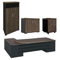 Conjunto Escritório Home Office 3 Peças Mesa Em L Corp A06 Charuto-preto - Mpozenato - 1