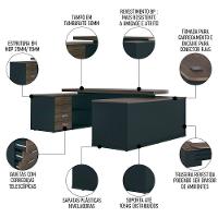 Conjunto Escritório Home Office 3 Peças Mesa Em L Corp A06 Charuto-preto - Mpozenato - 2