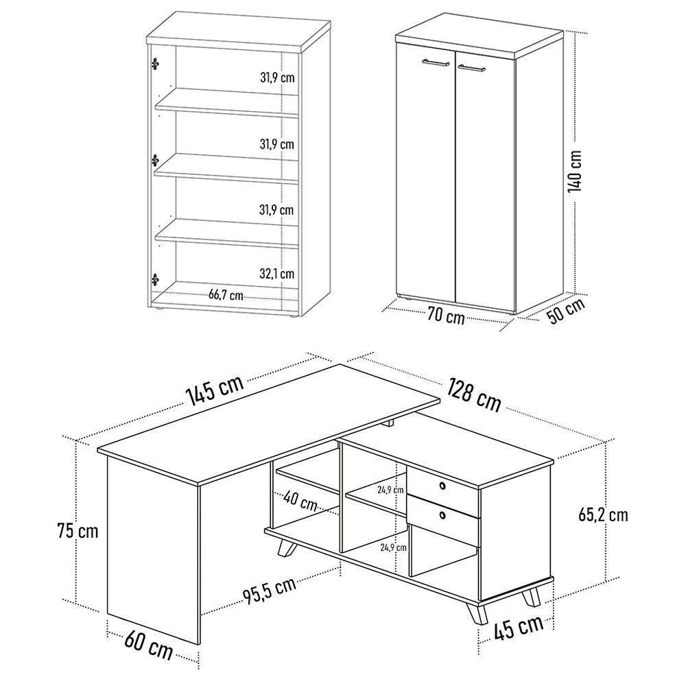 Mesa Escrivaninha Em L Golden E Armário Alto 2 Portas Tok A06 Olmo-branco - Mpozenato - 5