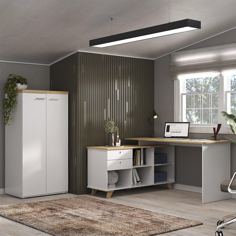 Mesa Escrivaninha Em L Golden E Armário Alto 2 Portas Tok A06 Olmo-branco - Mpozenato - 7