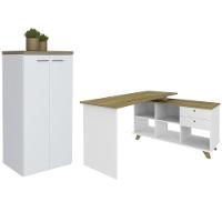 Mesa Escrivaninha Em L Golden E Armário Alto 2 Portas Tok A06 Olmo-branco - Mpozenato - 1