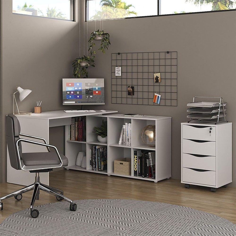 Mesa Escrivaninha Em L Eron E Gaveteiro Com Rodízios Mity A06 Branco - Mpozenato - 5