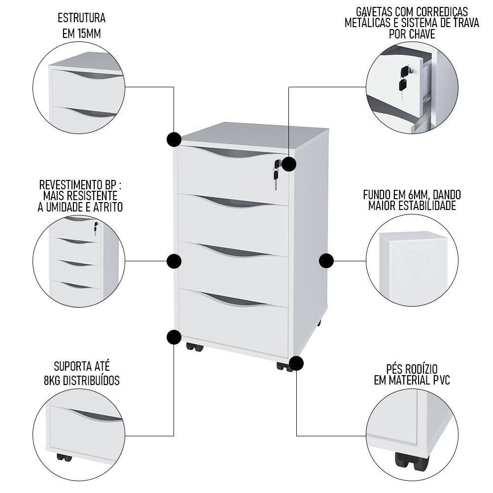 Mesa Escrivaninha Em L Eron E Gaveteiro Com Rodízios Mity A06 Branco - Mpozenato - 7