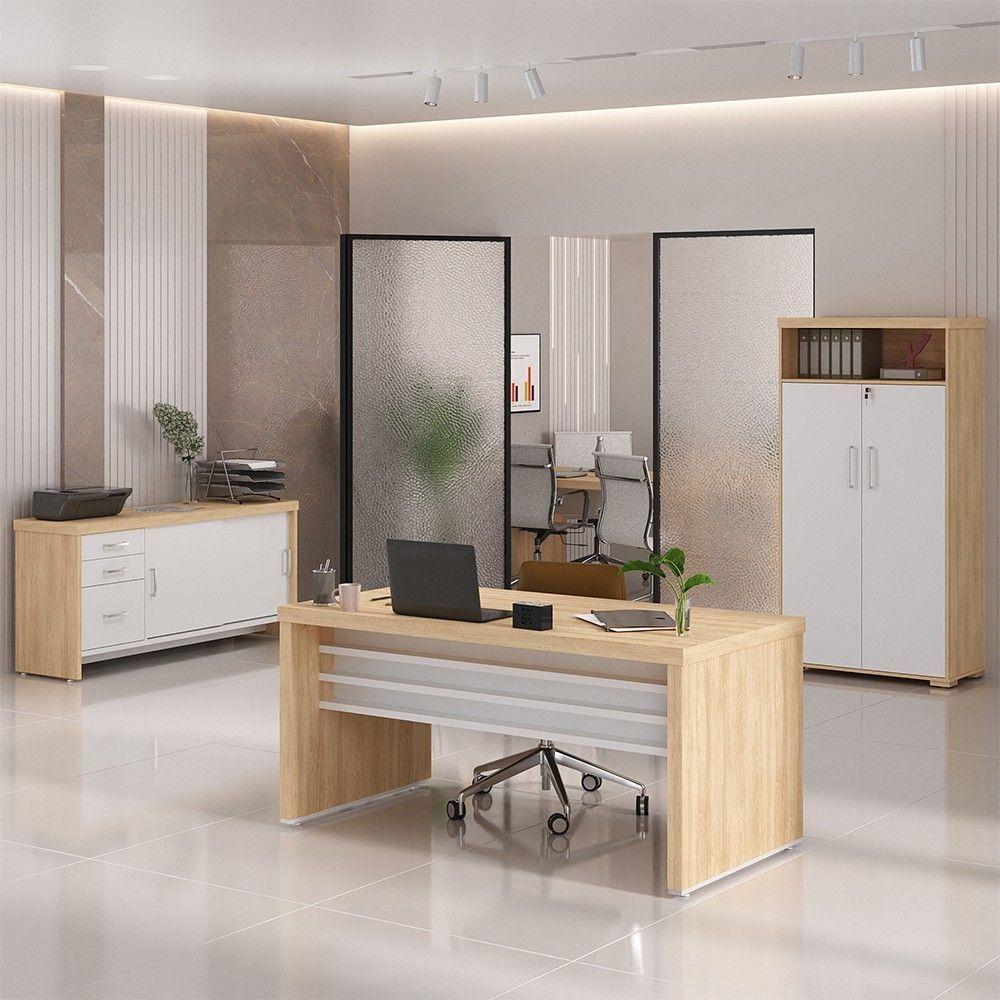 Conjunto Escritório 3 Peças Mesa 158cm Corp A06 Carvalho-branco - Mpozenato - 3