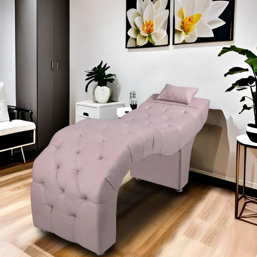 Maca Estofada Para Clínica De Estética Facial Com Capitonê Andressa Rosê Veludo Speciale Home Rose - 3