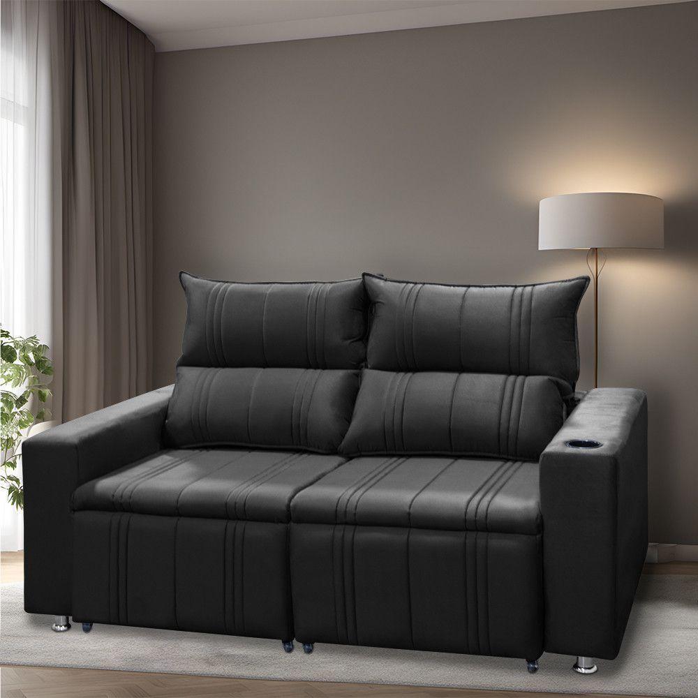 Sofá 2 Lugares Retrátil E Reclinável Madri 1,80m - Veludo Preto - 2
