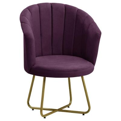 Poltrona Pérola Base De Metal Dourada Veludo - Star Confort Roxo