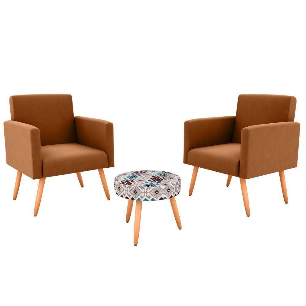 Conjunto Com 2 Poltronas E 1 Puff Dallas Matrix Estampado/terracota - 1