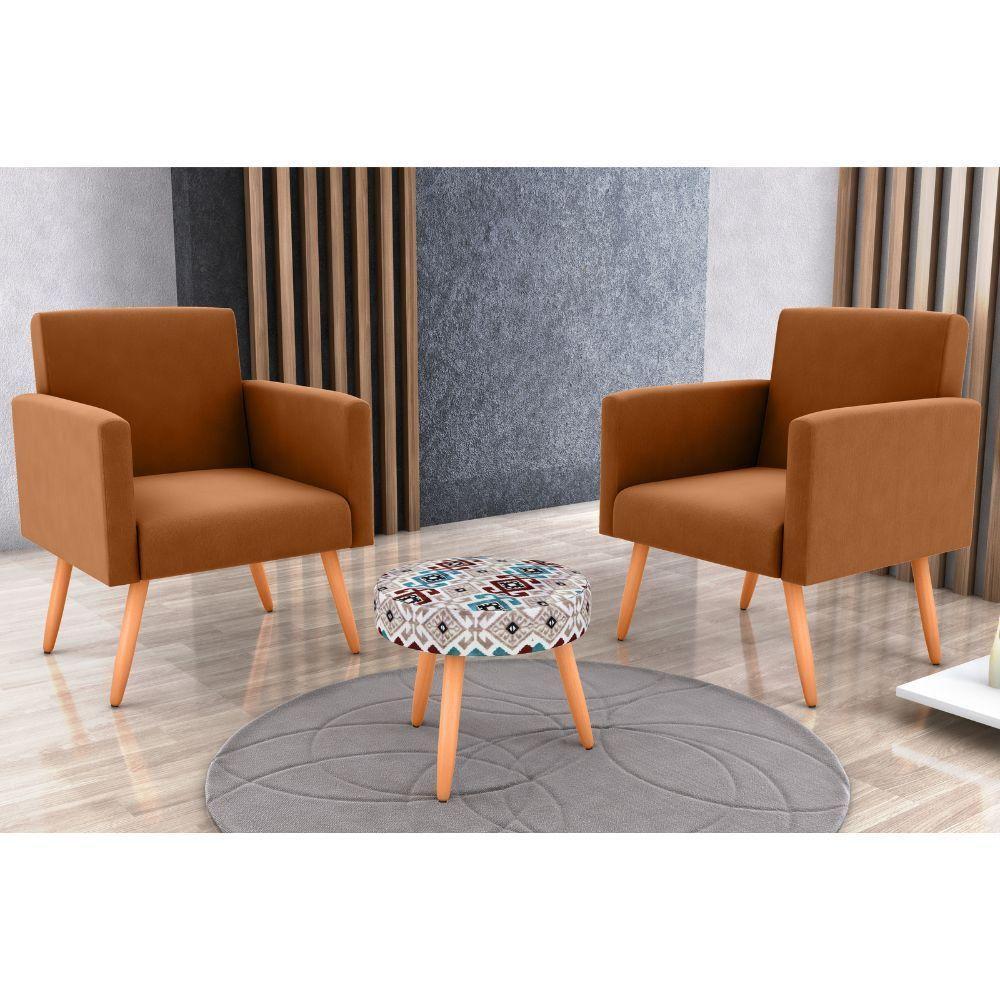 Conjunto Com 2 Poltronas E 1 Puff Dallas Matrix Estampado/terracota - 3