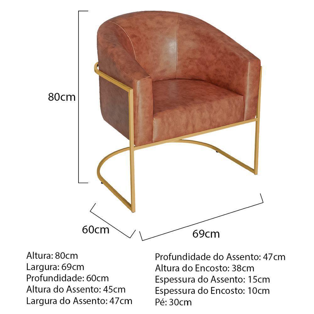 Poltrona Luiza Base De Ferro Dourado Sintetico Nozes - Amarena Móveis Cor Nozes - 2