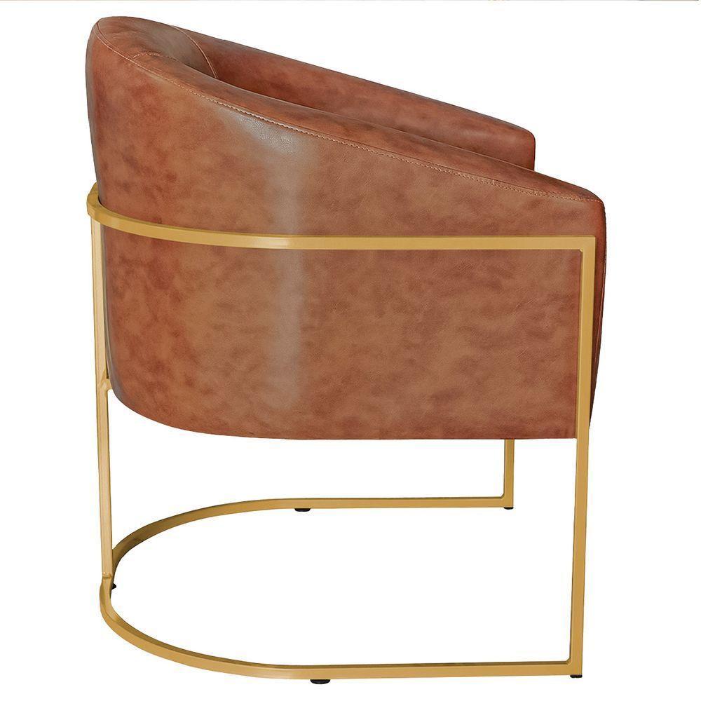 Poltrona Luiza Base De Ferro Dourado Sintetico Nozes - Amarena Móveis Cor Nozes - 3