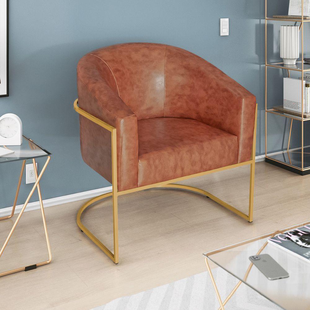 Poltrona Luiza Base De Ferro Dourado Sintetico Nozes - Amarena Móveis Cor Nozes - 6