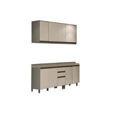 Kit de Cozinha Modulada 6 Peças Connect  (2 Armários + 2 Balcões + 2 Complementos) C6P07 Duna/Cristal - Henn