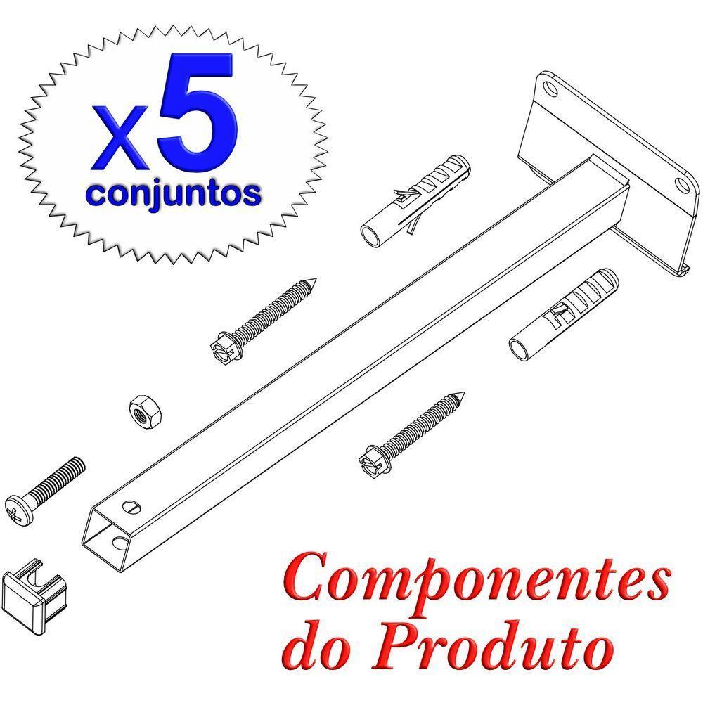 05 Suportes Refletor Base Inclinada Braço 30 Cm 05 Cj - Preto - 2