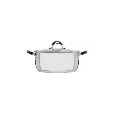 Caçarola Rasa Solar Silicone Em Aço Inox Com Fundo Triplo E Tampa De Vidro 30 Cm 8,9 L